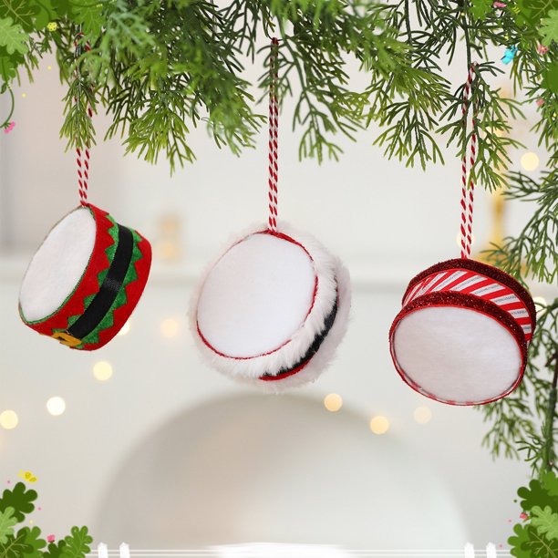 Colgante rojo para adorno de tambor navideño | Decoración de Árbol de Navidad de Tela | Acentos con purpurina | Cuerda fácil de colgar | Decoración festiva para fiestas en casa | 1 pieza (6,5x3,5cm)