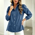thumbnail image 3 of TGSLY Women's Ruffle Trim High Collar Denim Jacket Lightweight Button Down Puff Long Sleeve Tops Dressy Casual Solid Color Trucker Coat XL, 3 of 10