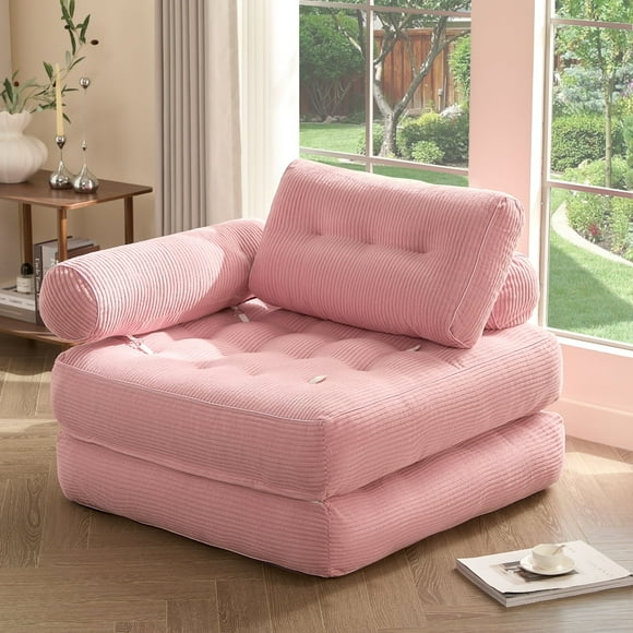 BIGSYY Convertible Folding Sofa Bed with Armrest and Pillow， Comfy for Living and Bedroom, Suitable for Adults, Pink