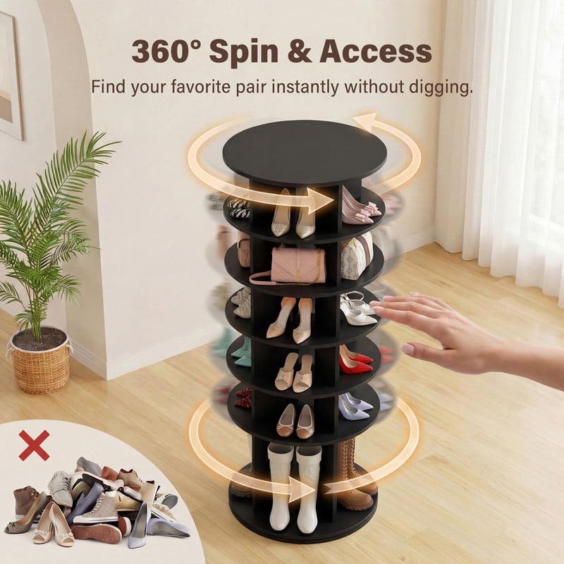 Homall 7-Tier 360° Rotating Shoe Rack, 23.6" Dia, 64.5" H, Holds 35 Pairs, Tall Boots & Handbag Storage
