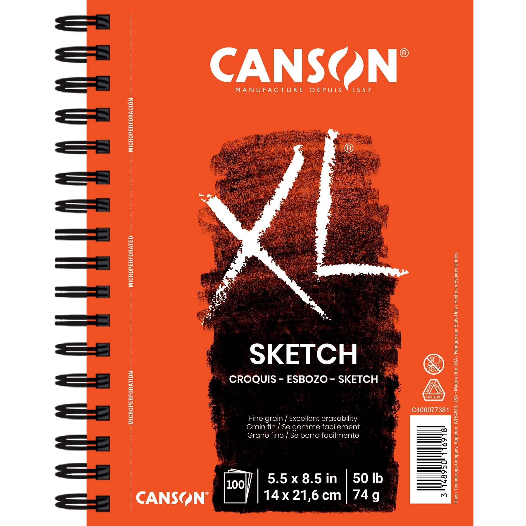 Canson XL Series Sketch Pad, Side Wire Binding, 100 Sheet, 5.5x8.5 inch, Pack of 3