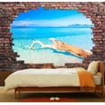 thumbnail image 4 of Wall26 - Large Wall Mural - Tropical Seascape Viewed Through a Broken Brick Wall | 3D Visual Effect Self-Adhesive Vinyl Wallpaper/Removable Modern Decorating Wall Art - 66" x 96", 4 of 6