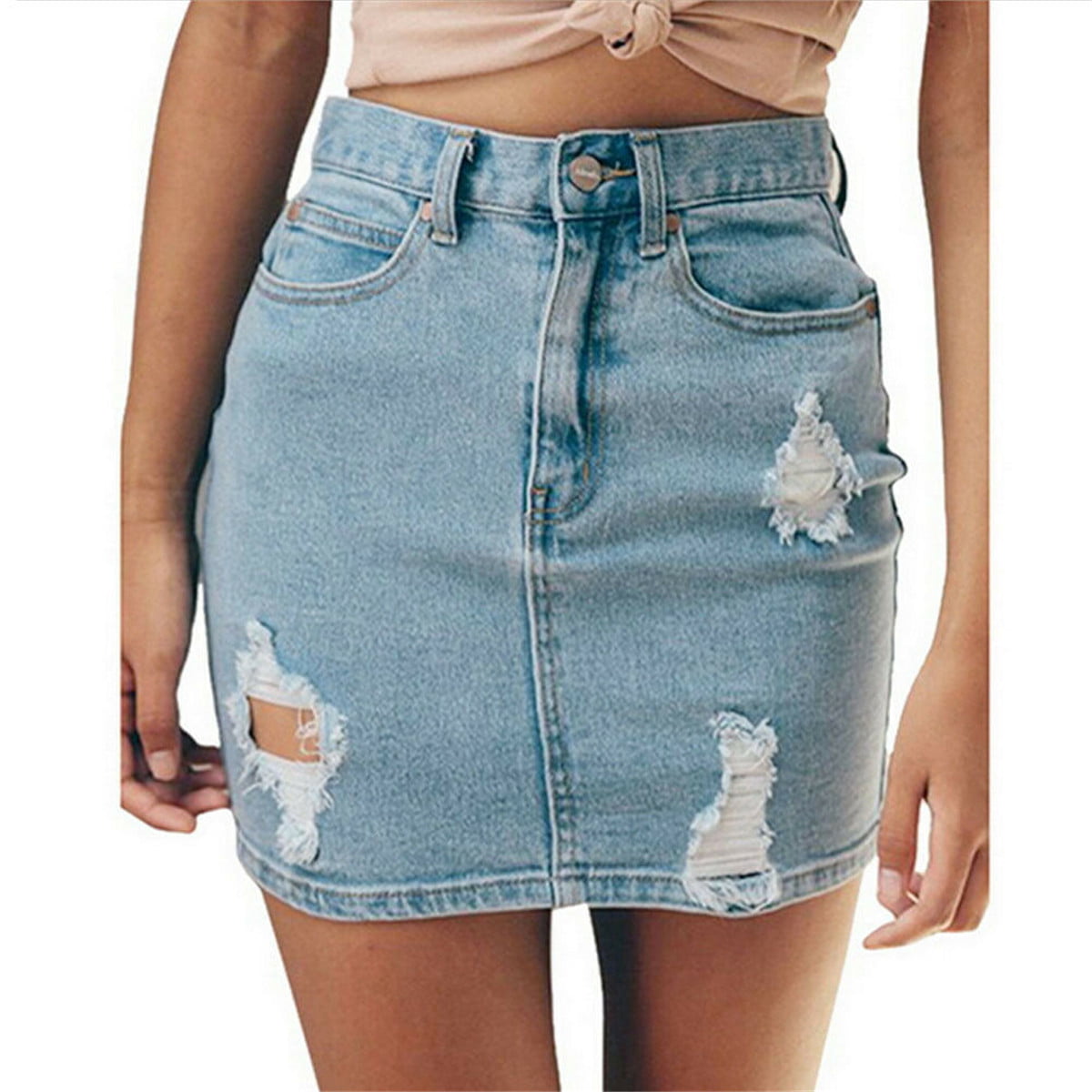 US Women Button Denim Mini Skirt Short Bodycon High Waist Jeans Skirt Dress LAPA