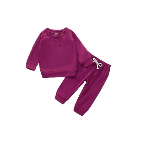 

PBaeM Baby Toddler Unisex Long Sleeve Top Pants 2 Piece Casual Base Outfit Sets