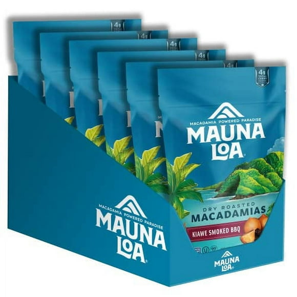 Mauna Loa Premium Hawaiian Roasted Macadamia Nuts, Kiawe Smoked BBQ Flavor 4 Oz (Pack of 6)