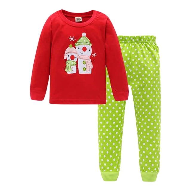 WENXIAOO Pyjamas de Noël pour Garçons Tout-Petits Père Noël Manches Longues Col Rond Chandail Haut Pantalon Pyjamas de Vacances 2T Tout-Petits Garçons