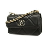 Pre-Owned Chanel Shoulder Wallet 19 Chain Lambskin Black Ladies (Good)