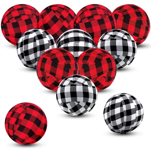 24 Pieces Buffalo Plaid Cloth Balls - 2.75 Inch Small Christmas Cloth Bag Balls Christmas Hanging Decoration Halloween Party Decoration Christmas Tree Party Decoration Supplies