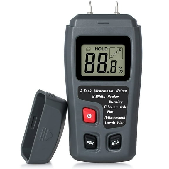 Digital Moisture Meter, Water Leak Detector, Moisture Tester, Pin Type, Backlit LCD Display With Audible and Visual High-Medium, Gray