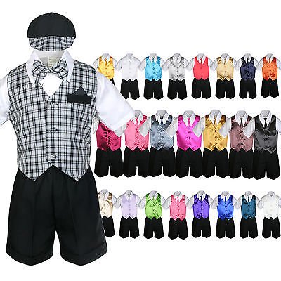 

Baby Boy & Toddler Formal Vest Shorts Check Suit Extra Vest Necktie 7pc Set S-4T