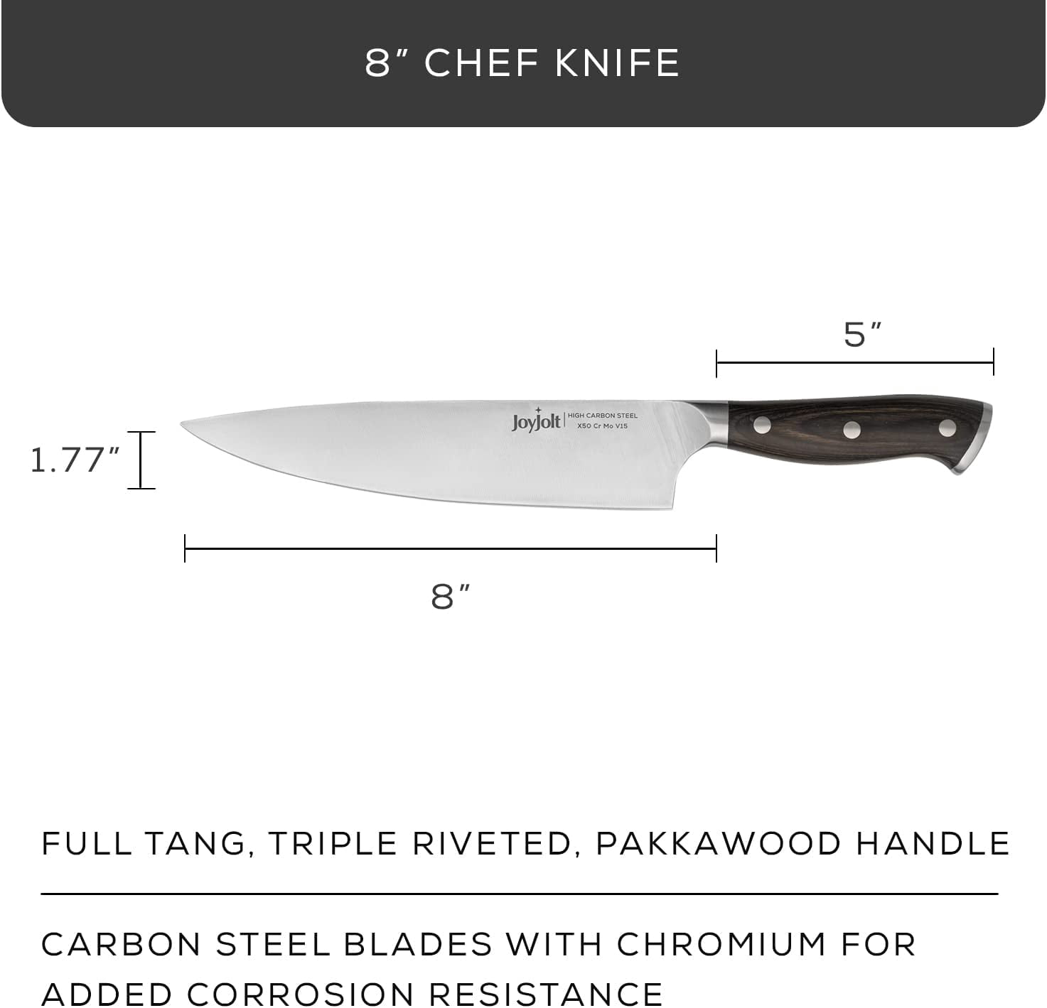 JoyJolt 8-in Chef Knife High Carbon Steel Kitchen Knife