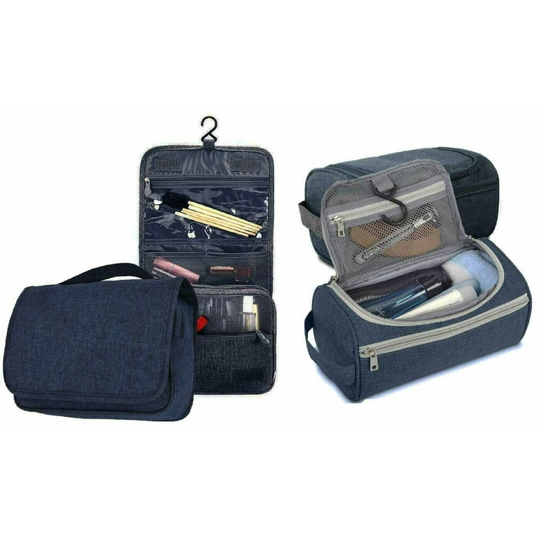 His Her Waterproof Hanging Toiletry Cosmetic and Shaving Travel Bags Navy 2 Pack