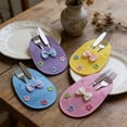 thumbnail image 3 of 4Pcs Easter Egg Shaped Cutlery Holders, Felt Utensil Pouch with Bow & Flower Decor, Easter Table Setting for Dinner & Party Supplies, 3 of 6