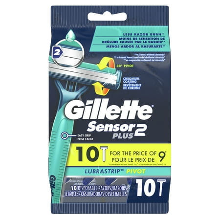 Gillette Sensor2 Plus Pivoting Head Men's Disposable Razors, 10 CT