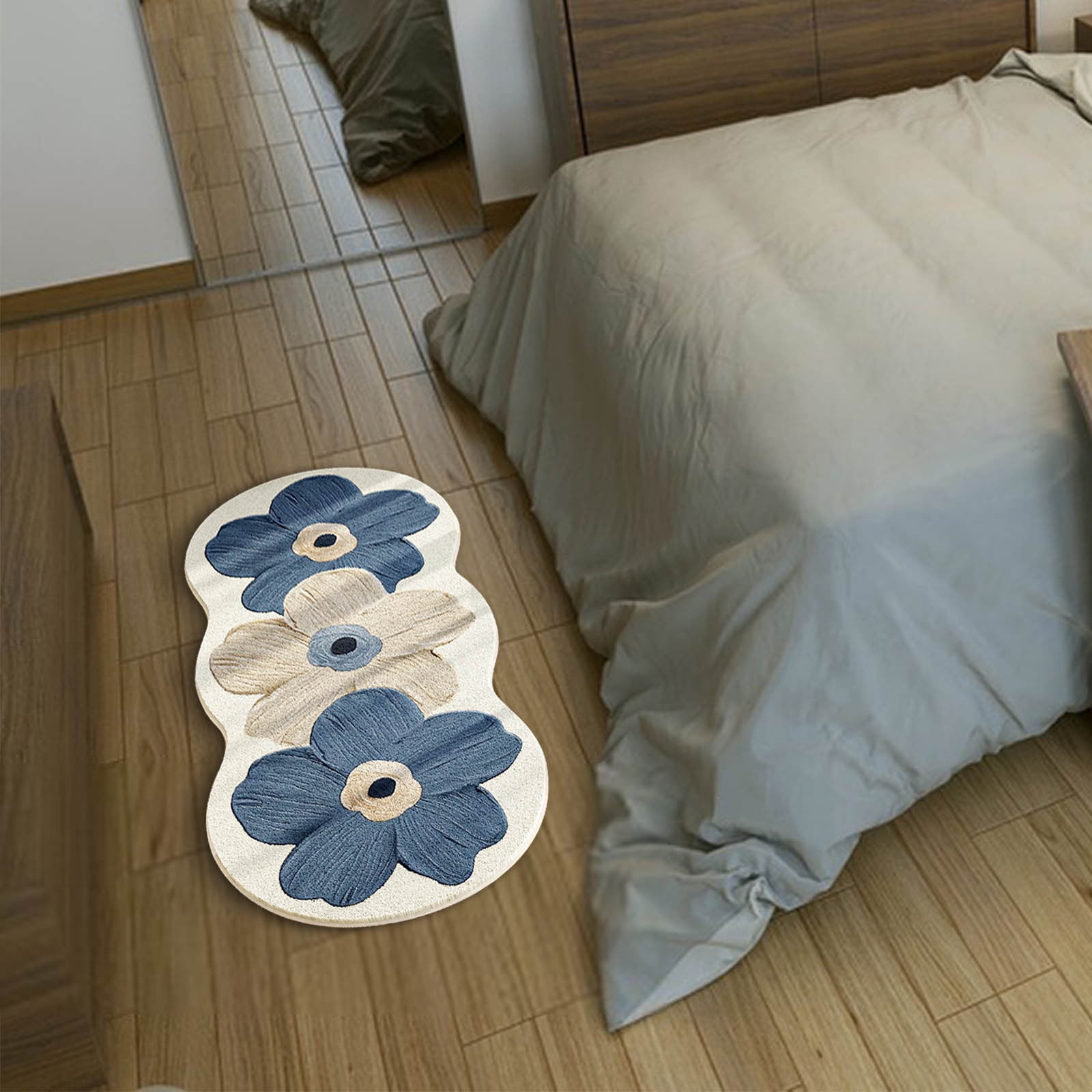 PALIFEUR Flower Rugs for Bedroom, Ultra Soft 3D Floral Carpet Shaggy Tufted Bathroom Rugs Absorbent Non-Slip Bath Mat Washable Area Rug for Bedroom Bathroom Kitchen Living Room-16x47"-Blue
