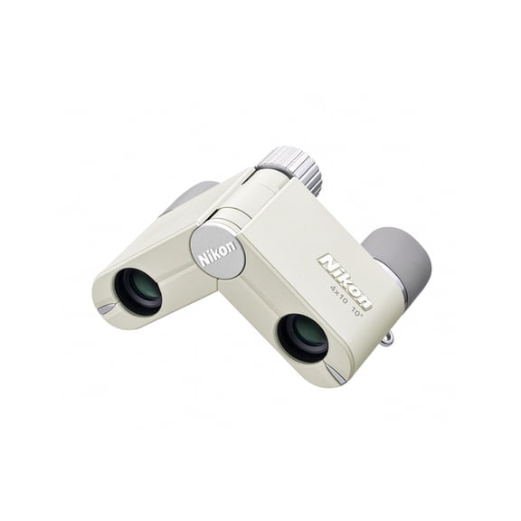 Nikon 4x10D CF Lightweight Pocket Binoculars with 4x Magnification, Elegant Design, Multilayer Premium Coatings, and Case and Neck Strap Included (Ivory White)