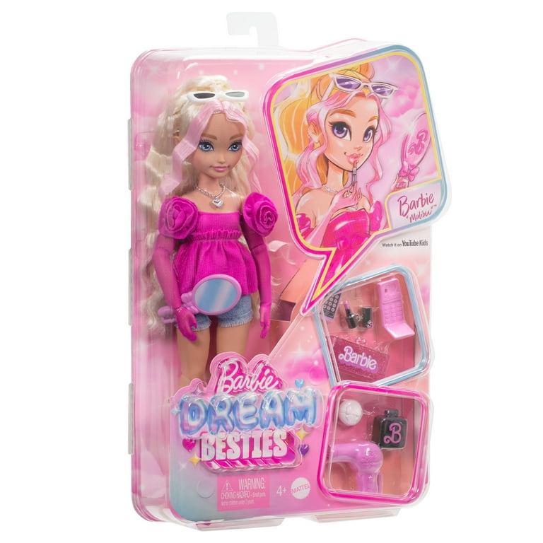 Barbie Dream Besties Barbie Malibu Fashion Doll with 8 Makeup Hair Themed Accessories