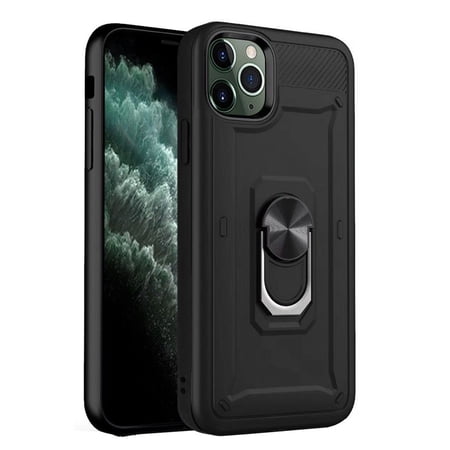 For Apple iPhone 12 Pro Max (6.7 ) Armor Hybrid Dual Layer 2in1 Military-Grade with 360° Rotating Metal Ring Holder Kickstand Cover Xpm Phone Case [Black]