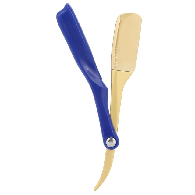 Soporte plegable para cuchillas de afeitar para hombres, herramienta manual para afeitar el vello facial, herramienta para sujetar cuchillas (cabeza dorada) azul