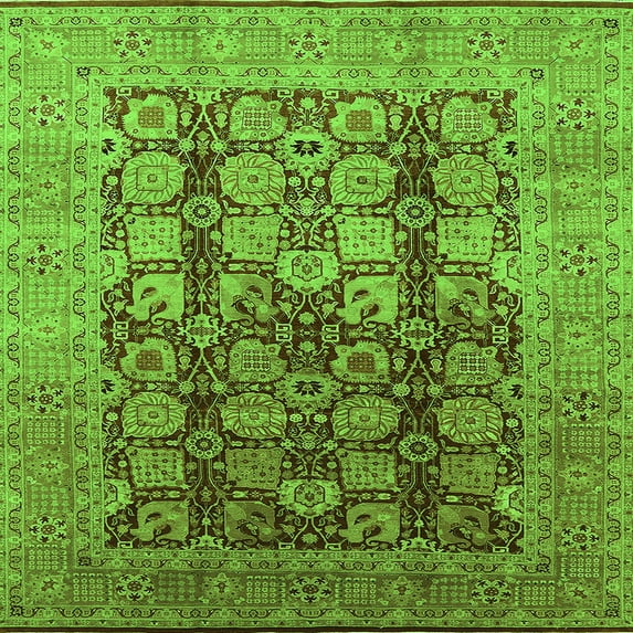 Ahgly Company Indoor Square Oriental Green Traditional Area Rugs, 3' Square