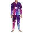 thumbnail image 3 of Fotbe Dual Skulls Colorful Fusion Pattern Long Sleeve Pajama Set for Men,Sleepwear Set,2-piece Loungewear Set,Soft PJs Comfy Nightwear with Pockets-Large, 3 of 7