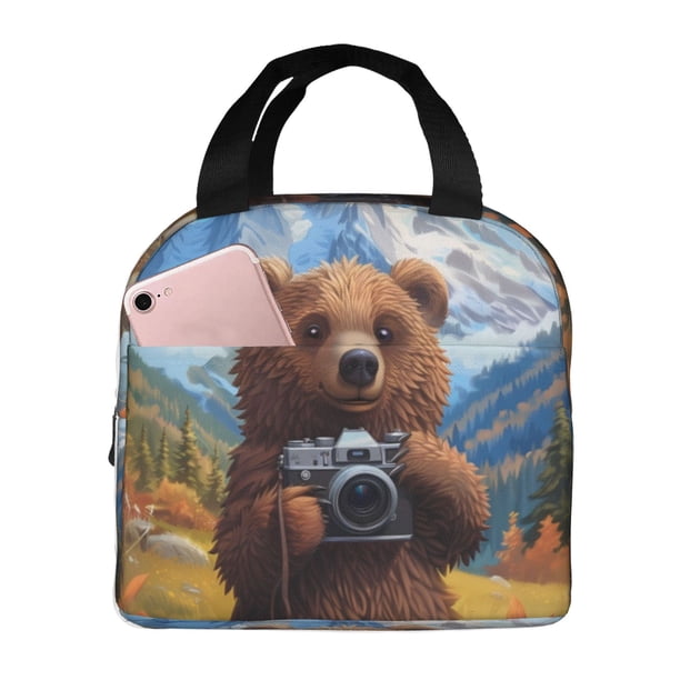 Easygdp Snowy Mountain Photography Bear Bolsa Térmica Premium - Tela Oxford Impermeable, Gran Capacidad, Bolsillo Frontal, Unisex para Trabajo, Escuela, Actividades al Aire Libre y Picnics