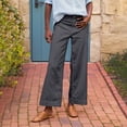 thumbnail image 2 of CIENVNSTG Linen Pants Women Wide Leg Elastic High Waist Cropped Trousers Summer Fashion Business Casual Work Pant with Pockets Dark Gray L, 2 of 7