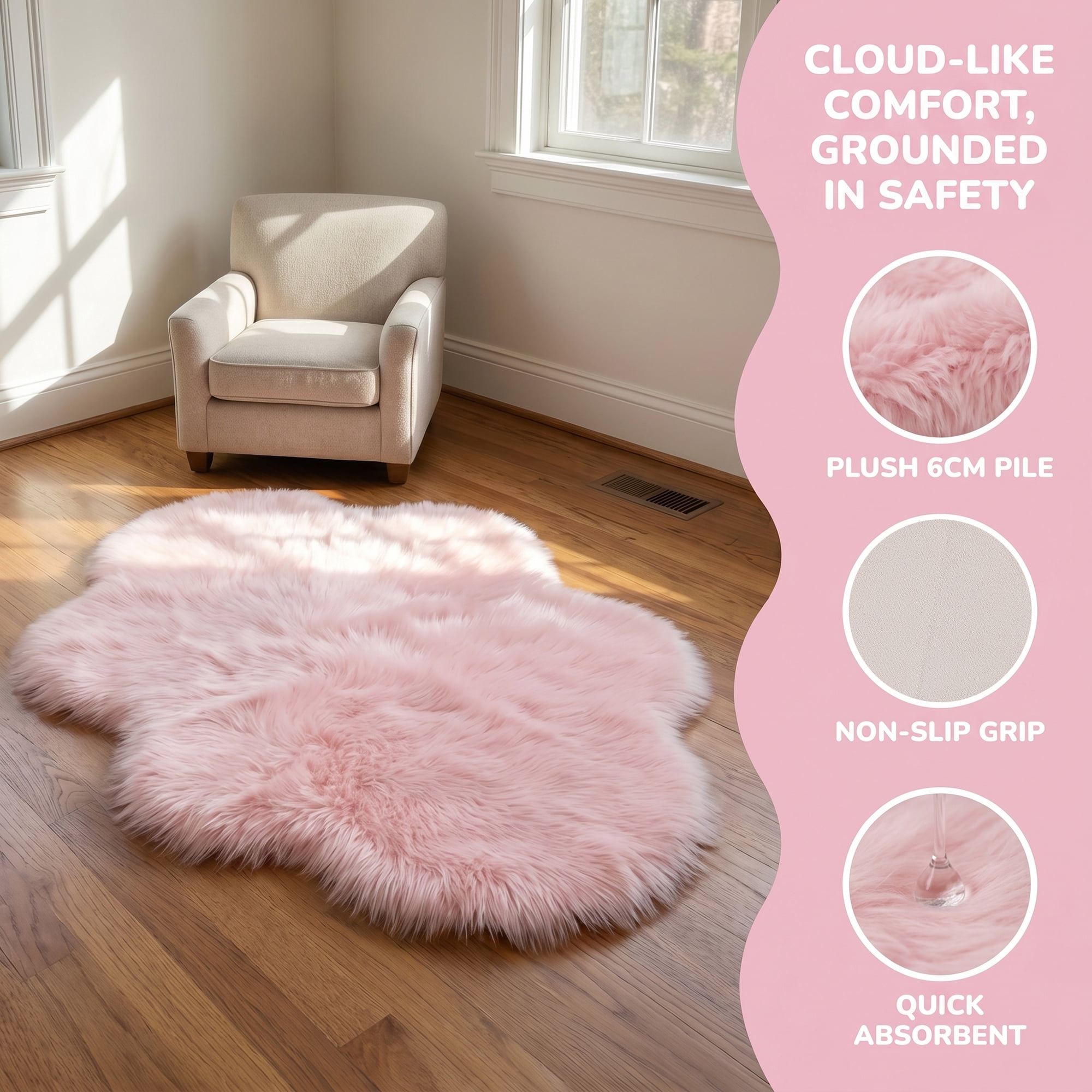 Unique Bargains Soft Shaggy Area Rug Washable Fluffy Bedroom Rug Non Slip 35" x 24" Pink