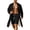 A-Black666, variant on XIAOCHA Men Stripe Print Robe Set Open Front Long Sleeve Bath Robe Short Sleep Bottoms