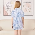 thumbnail image 4 of Silky Satin Kids' Pajama Set Breathable & Smooth Unisex Button-Down Pajamas Light Purple and Blue Marble, 4 of 8
