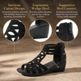 thumbnail image 2 of BLISSFUL STEP Women's Rhinestone Hollow Out Back Zipper Platform Peep-toe Sandals Black 6, 2 of 5