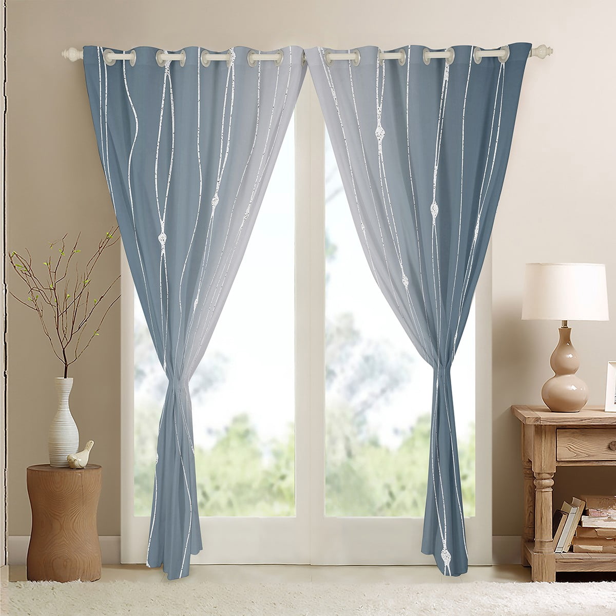 Erosebridal Ombre Grey Curtains & Drapes Aesthetic Geometric Blackout Curtains, Dots and Wave Stripe Curtains Watercolor Gradient Window Drapes, Abstract Lines Black Out Curtains