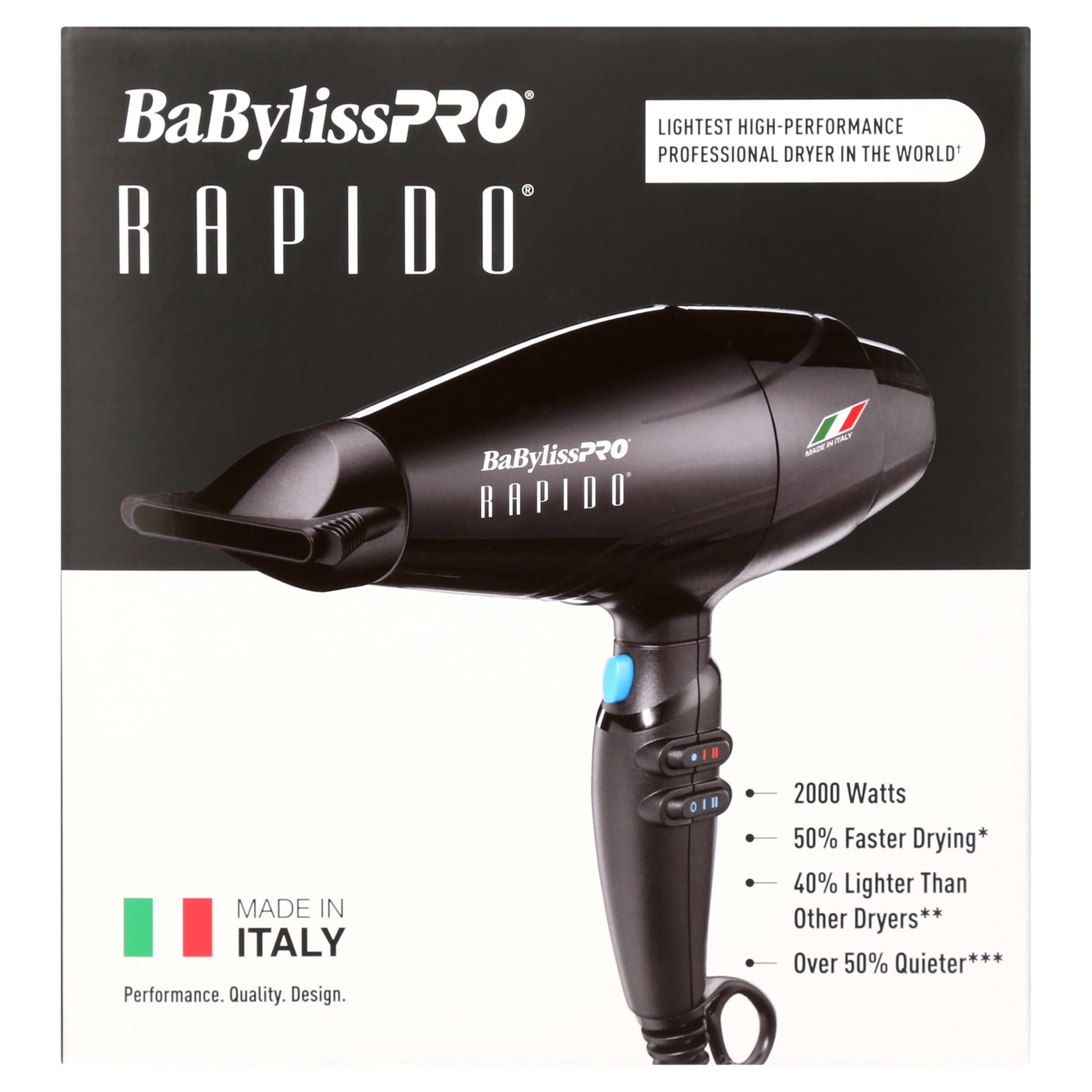 BaBylissPRO RAPIDO ヘアドライヤー Made in Italy BaBylissPRO Rapido Professional Hair Dryer, Black, Made in
