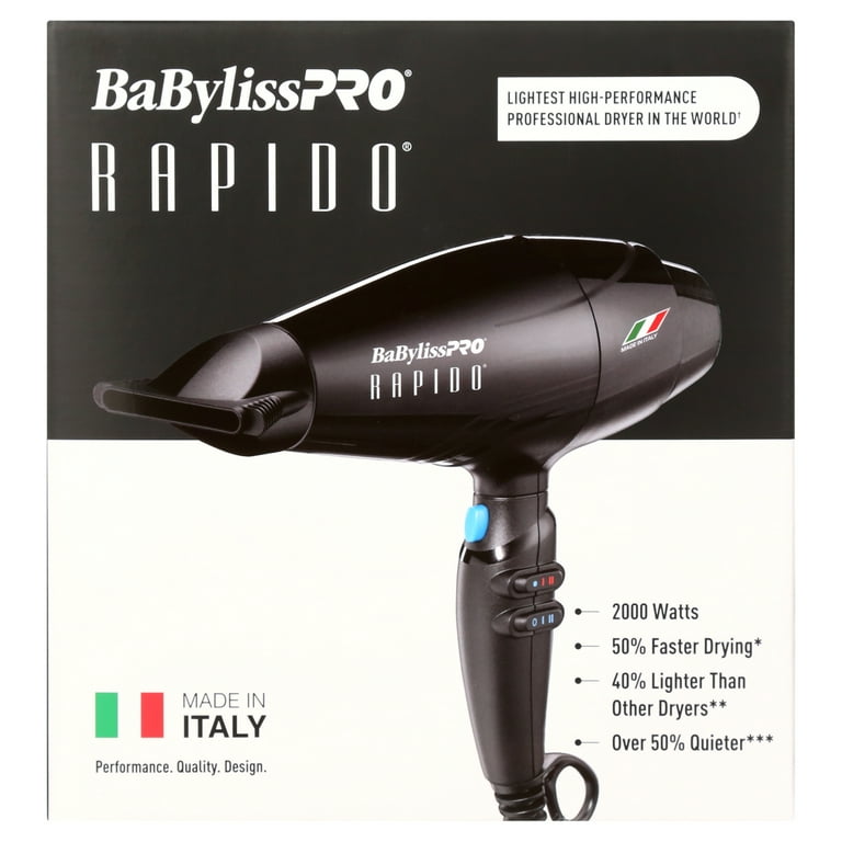 BaBylissPRO RAPIDO ヘアドライヤー Made in Italy BaBylissPRO Rapido Professional Hair Dryer, Black, Made in