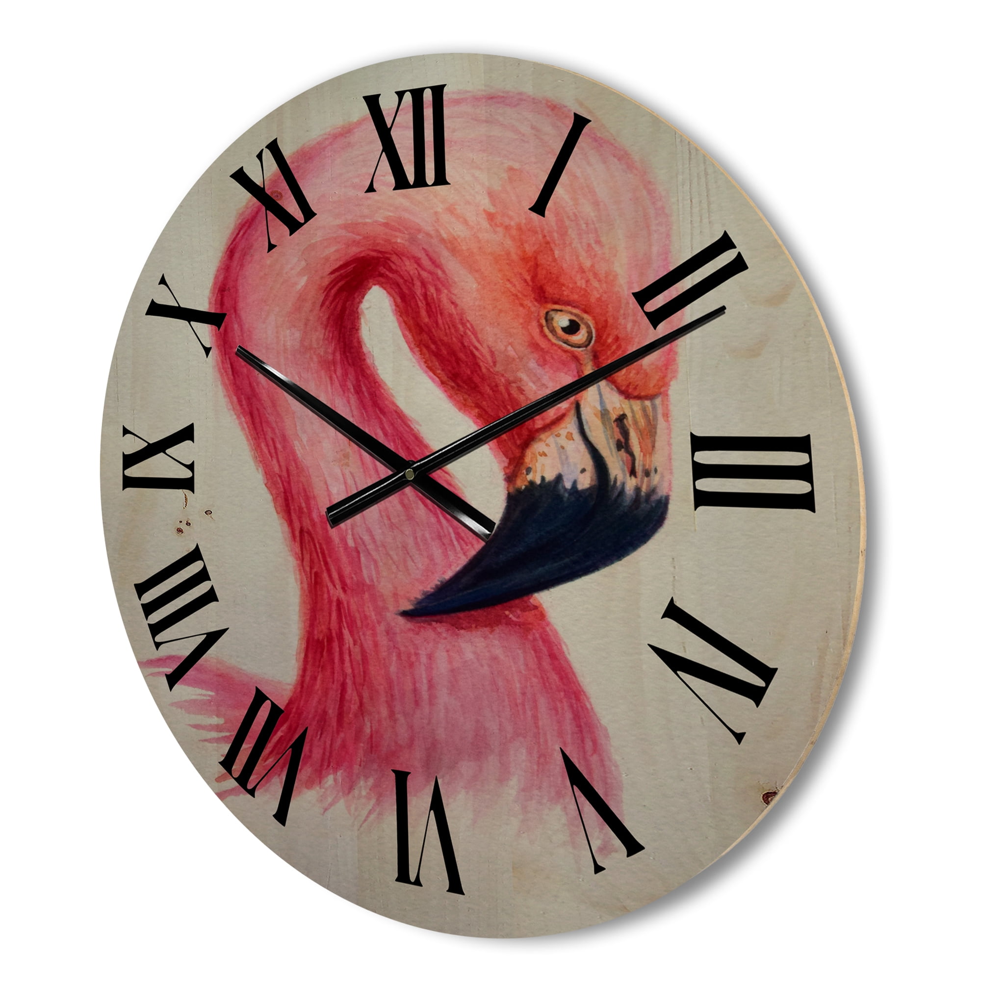 Designart 'Abstract Portrait of Pink Flamingo IV' Farmhouse Wood Wall Clock