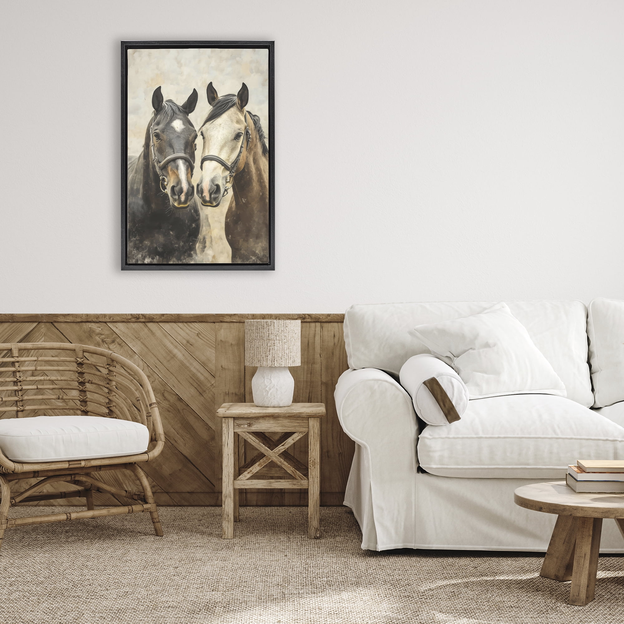Stupell Industries Pair of Horses in Harmony Black Framed Floater Canvas Wall Art, design by Creative Studio