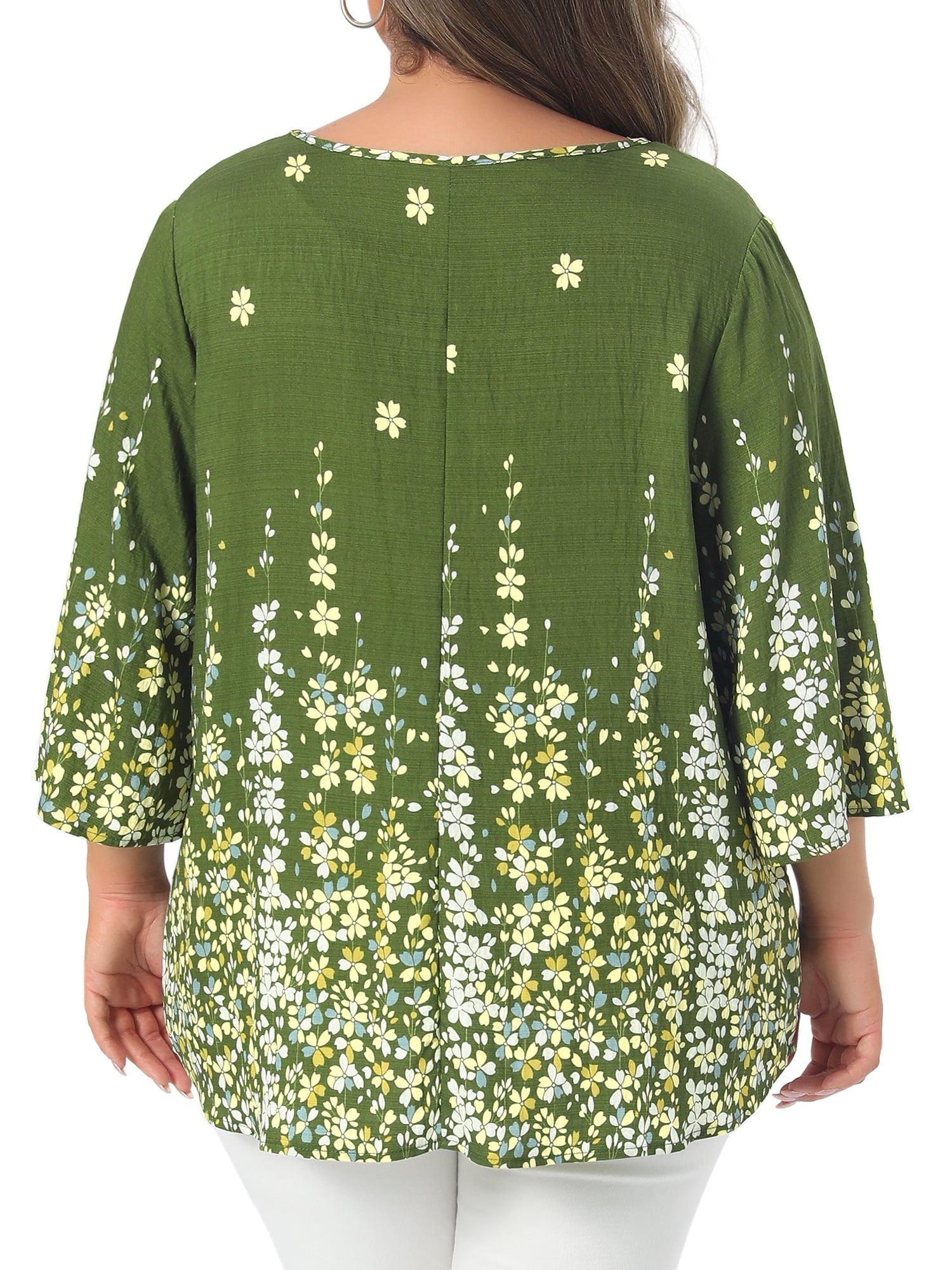 DARING DIVA Women's Plus V Neck Boho Floral Top Vacation 3X Green