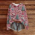 thumbnail image 3 of Women's Fashion Casual Long Sleeve Christmas Print Hooded Knitted Sweatshirt, Cozy Fall Winter Top with Soft Fabric and Holiday Design for Seasonal Comfort,Hot Pink,XL, 3 of 5