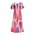 thumbnail image 4 of Penkiiy Women's Summer Feather Print Casual Short Sleeve Crewneck Basic Swing T Shirt Dress Flowy Beach Vacation Sundress M Pink, 4 of 6