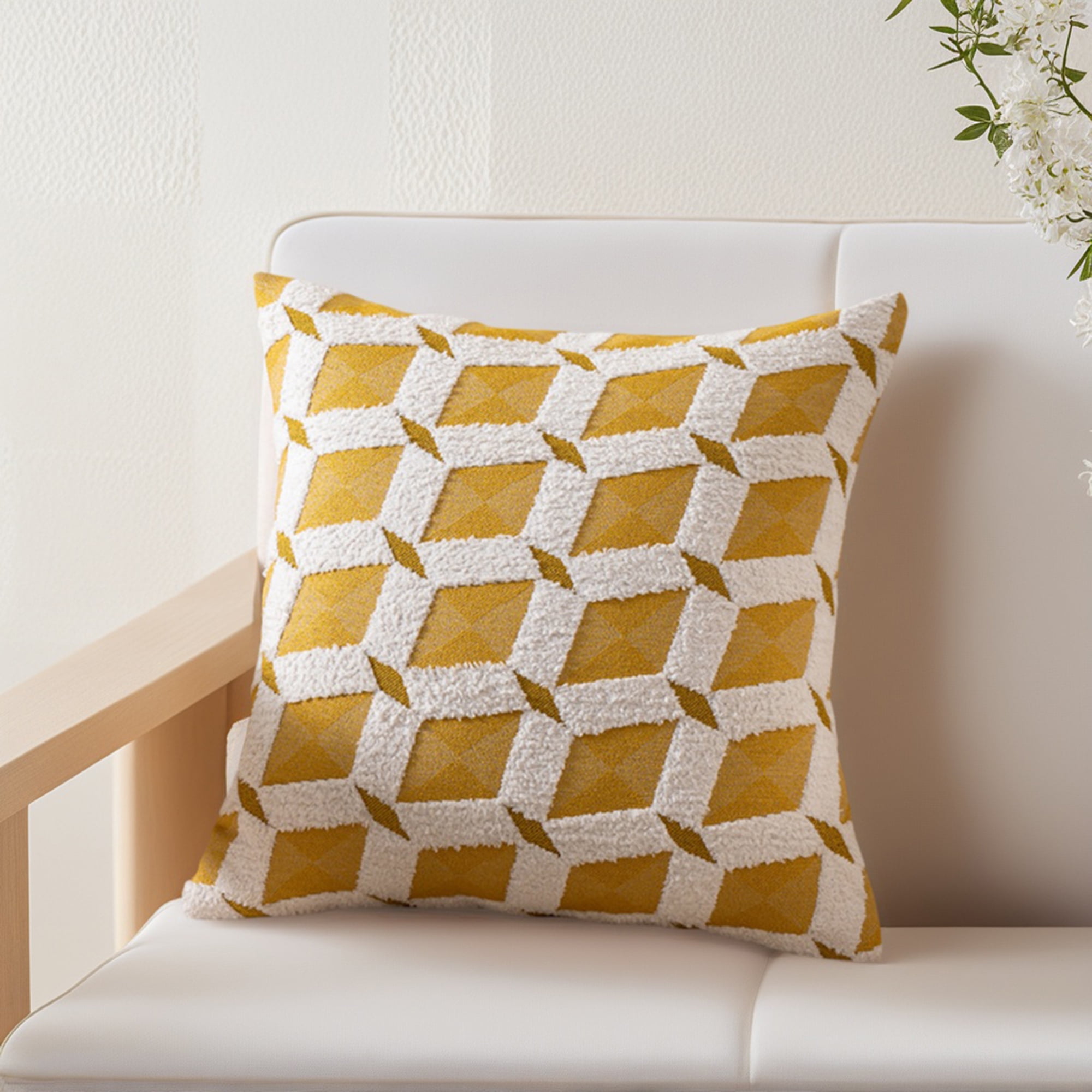 Unique Bargains Pack of 2 Square Diamond Pattern Chenille Throw Pillow Covers Yellow