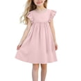 thumbnail image 5 of Crunowin Girls Summer Dress Sleeveless Round Neck Linen Look Flutter Sleeve Detail Kids Casual Summer Dress Pink Size 1T, 5 of 7