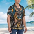 thumbnail image 3 of Sikiie Coffee-Drinking Skull Print Men's Hawaiian Shirt, Summer Beach Button Pocket Short Sleeve T-Shirt,Large, 3 of 7