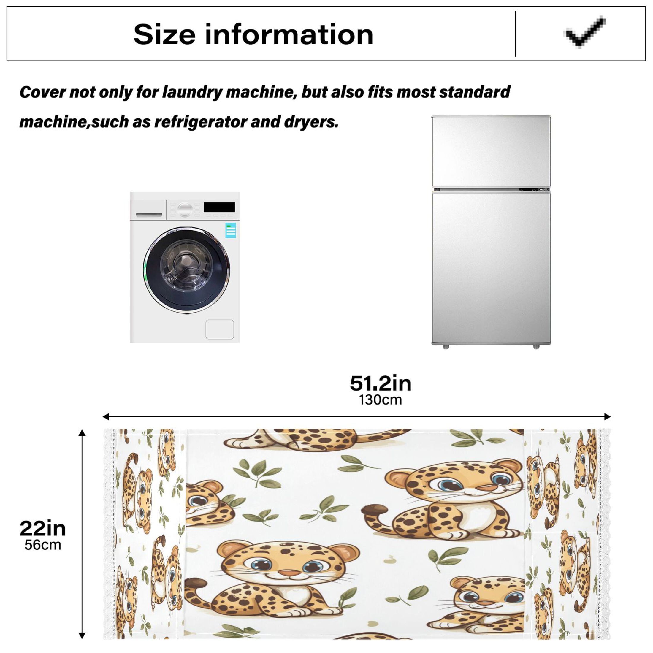Cute Cartoon LeopardsWasher and Dryer Covers Dust-Proof and Oil Resistant Fridge Cover with 4 Storage Pockets Washing Machine Top Cover for Laundry Kitchen Home 51.2 x 22 In