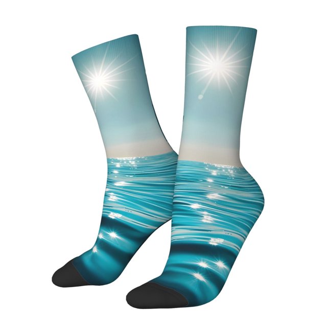 Lsque Turquoise Ocean Reflection Printed Men's Crew Socks, Soft Durable Breathable Moisture-Wicking with Odor Control Cotton socks