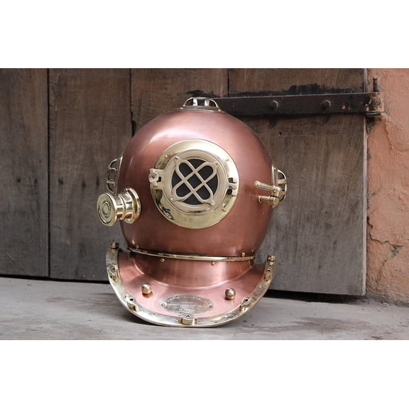 Maritime Collectible Vintage Diving Helmet Mark V Desktop Decorative Helmet Deep Brass Copper Antique
