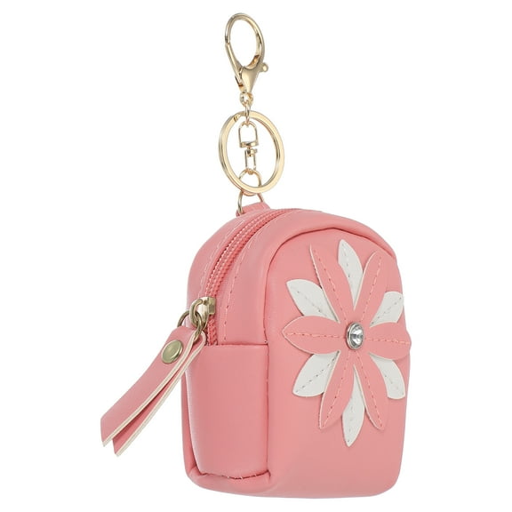 Uxcell Mini Backpack Keychain for Women, Cute Flower Rhinestone Pendant Bag PU Leather Pink