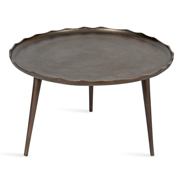 Kate and Laurel Alessia Modern Round Metal Coffee Table, 26 x 26 x 16, Bronze, Sand Cast Aluminum Coffee Table with Raised Deckled Edge for Storage and Display