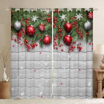 jejeloiu Merry Christmas Curtains Pack of 2 (42x84 Each),Red Fruit Balls Curtains Blackout,Old Barn Door Bedroom Curtains For Girls,Super Cozy Room Decoration