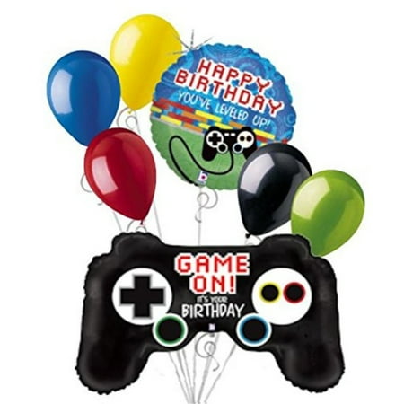 7 Pc Video Game Controller Happy Birthday Level Up Balloon Bouquet