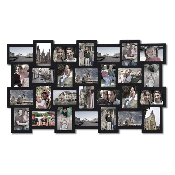 Drevy PF0553 Black Wood Wall Hanging Picture Photo Frame Collage 4x6, Basket-Weave Design, 28 Openings, 4 by 6"